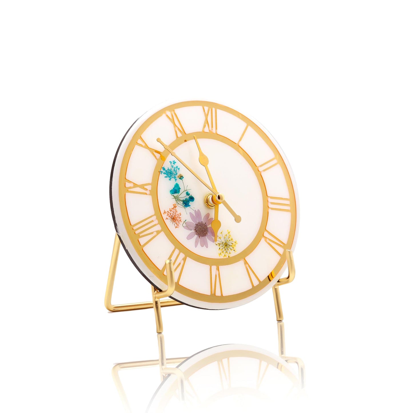 HandArted Resin Table Clock – Blossom White Edition