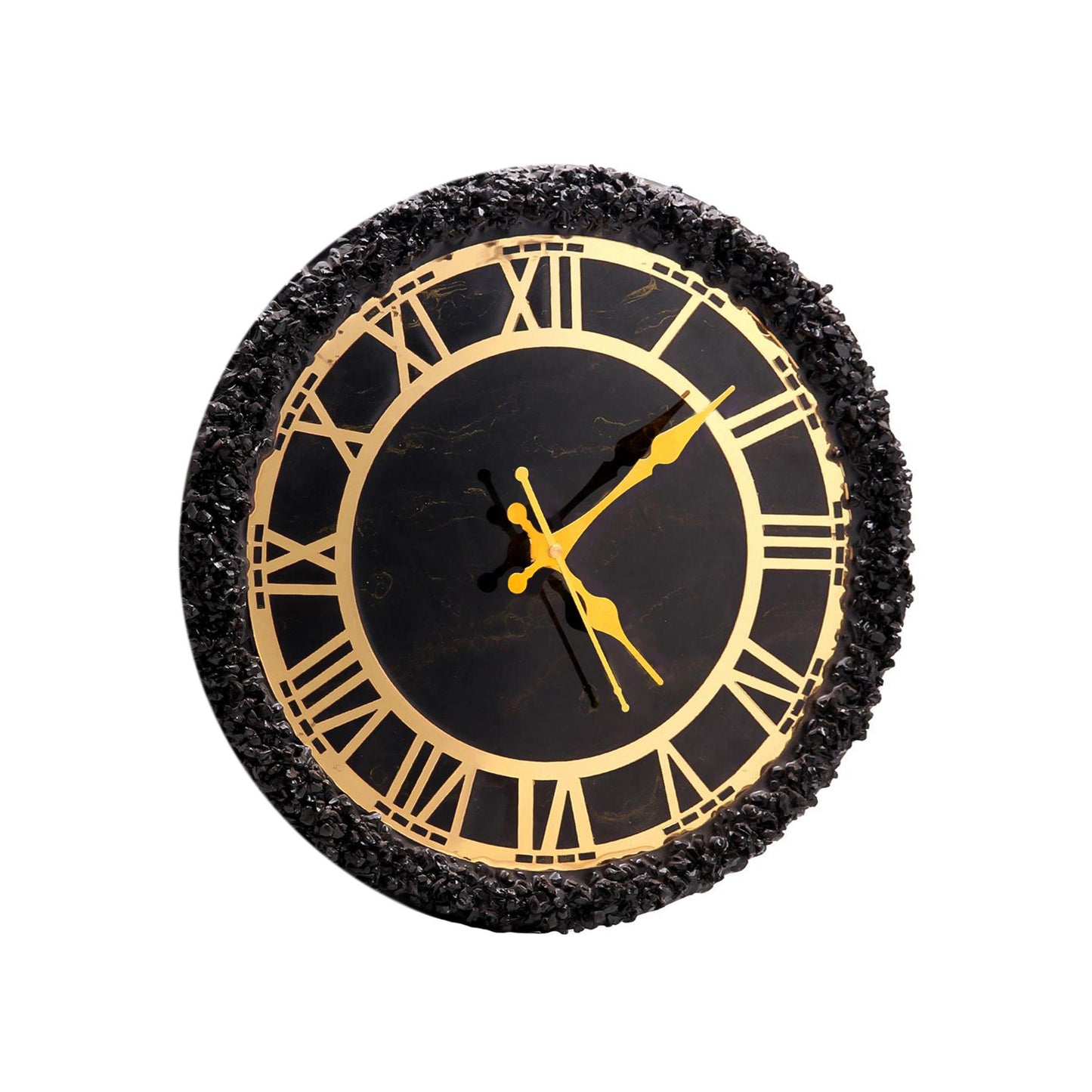 Royal Noir Golden Resin Wall Clock with Black Stones