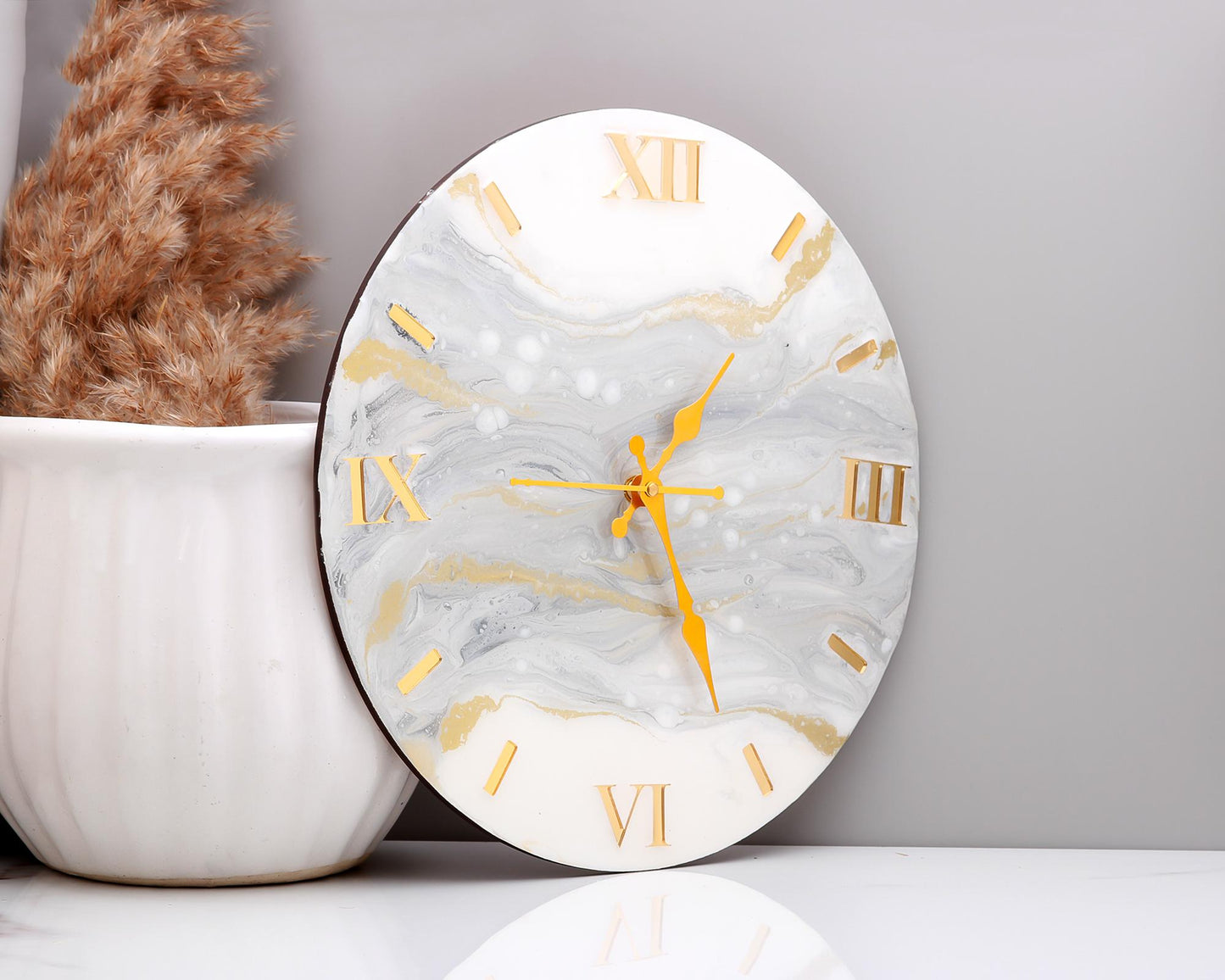 Serene Mist White and Grey Resin Wall Clock