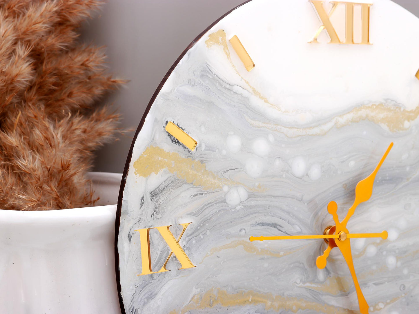 Serene Mist White and Grey Resin Wall Clock