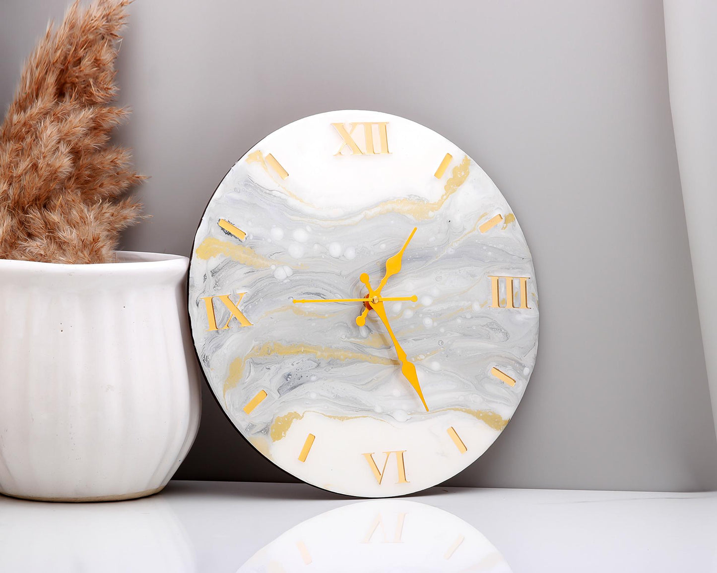 Serene Mist White and Grey Resin Wall Clock