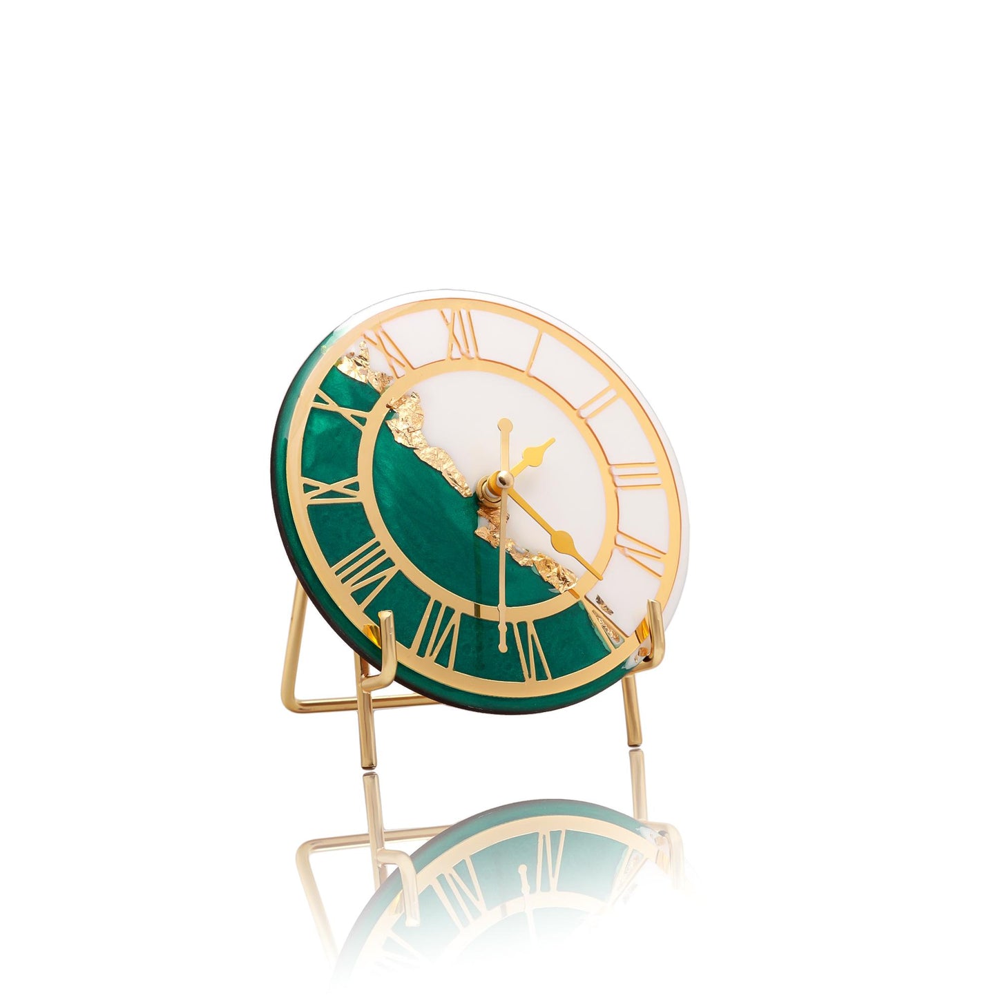 HandArted Resin Table Clock – Emerald Elegance Edition
