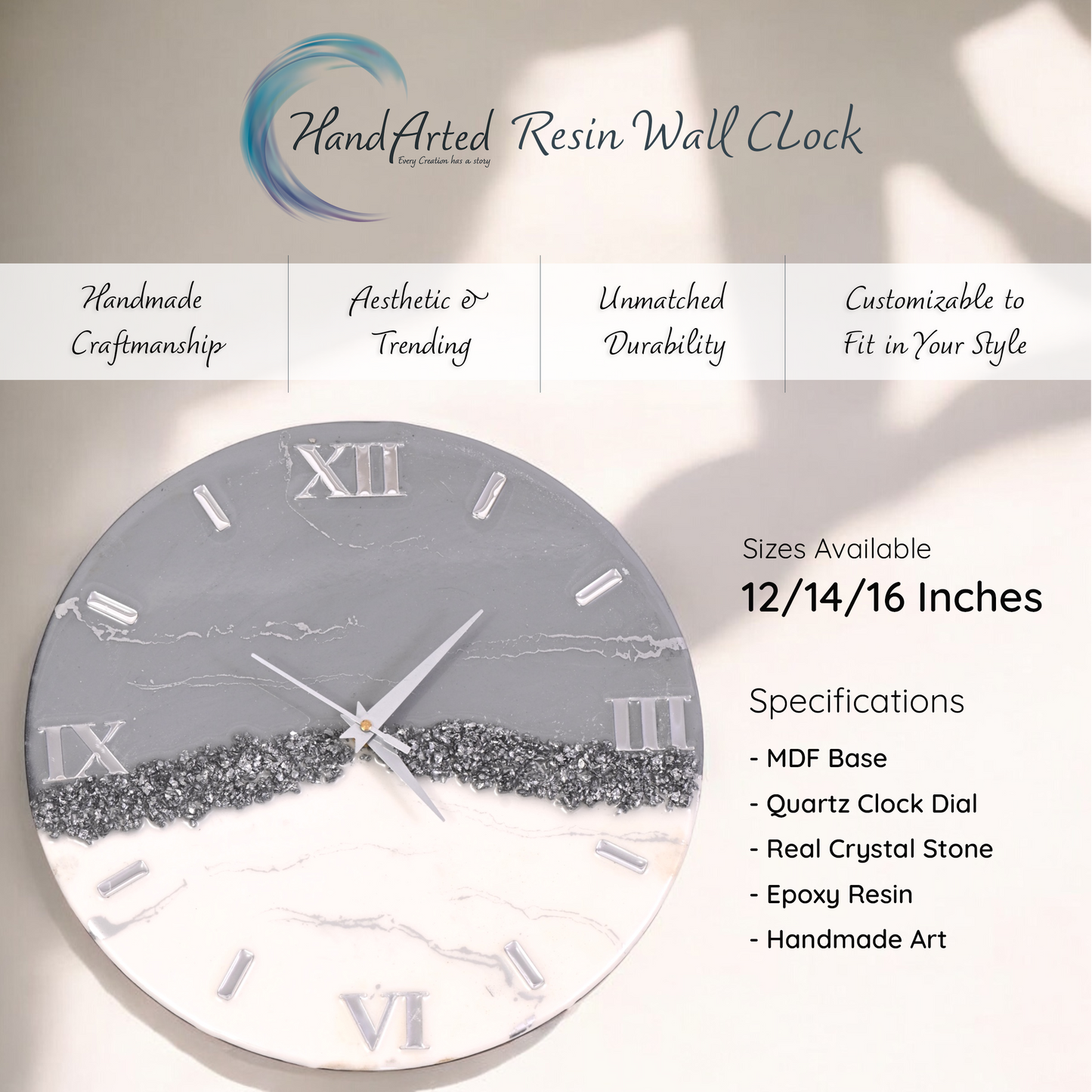 Monochrome Majesty Resin Wall Clock – Where Modern Meets Timeless