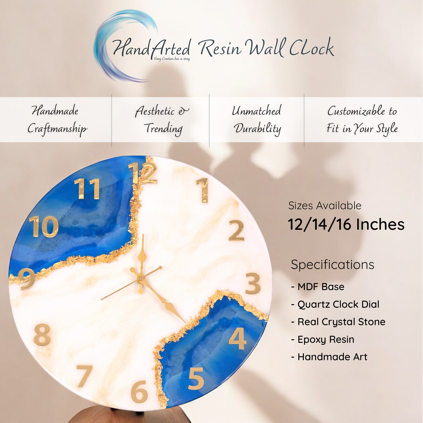 Ocean Luxe Resin Wall Clock – Art Meets Timeless Elegance