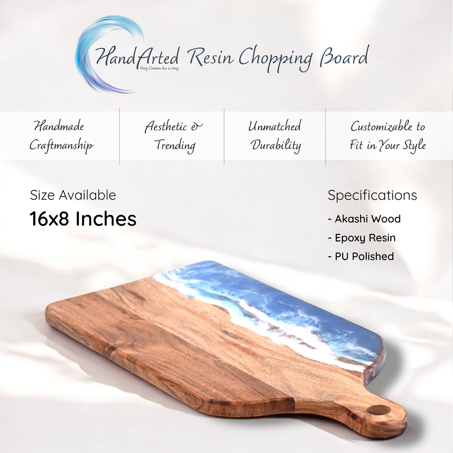 HandArted Resin Chopping Board – Ocean Wave Edition