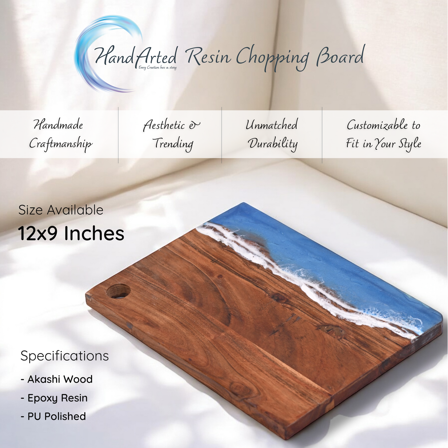 π Handcrafted Resin Chopping Board β Ocean Wave Edition