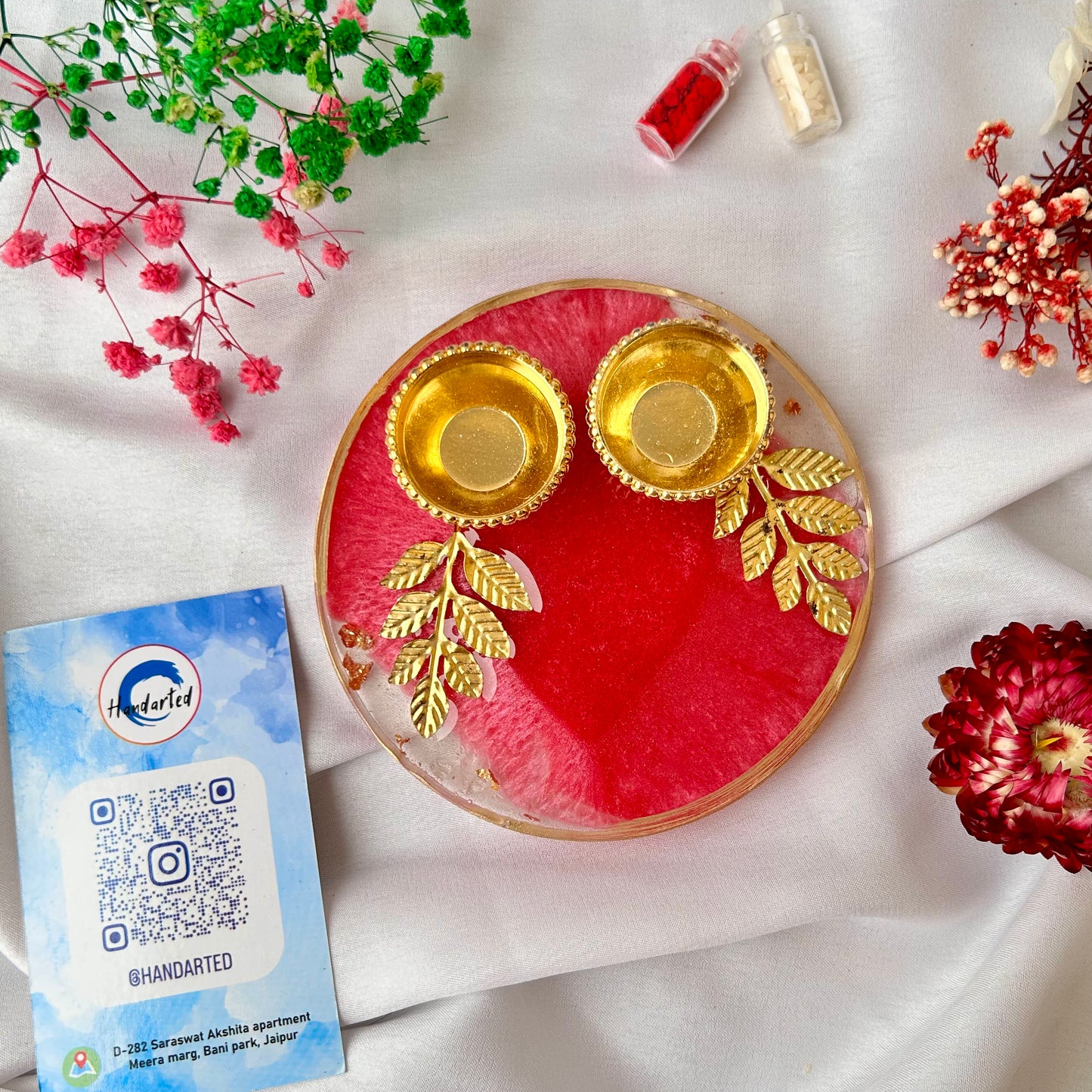 ❤ Handcrafted Resin Pooja Thali – Divine Blue & Gold Edition with Om & Peacock