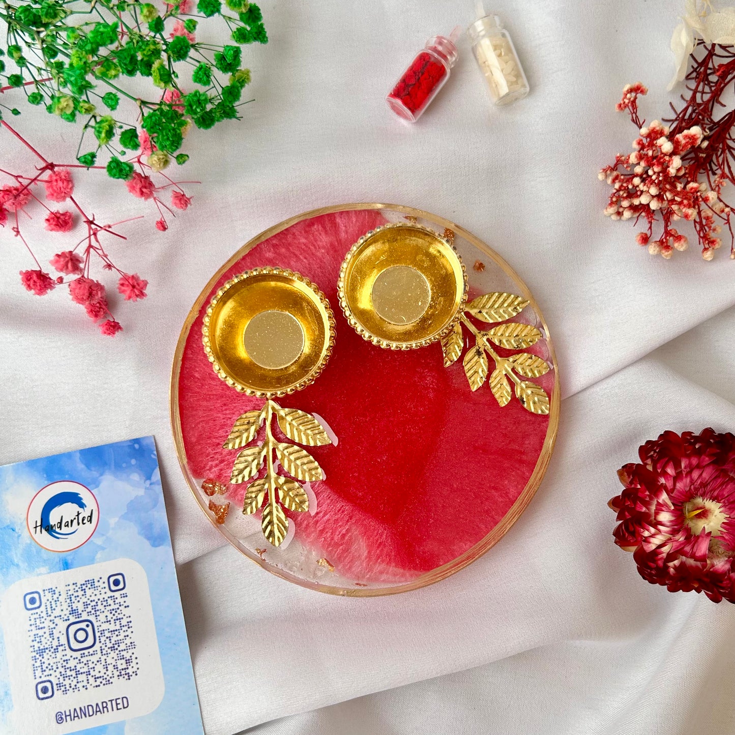 ❤ Handcrafted Resin Pooja Thali – Divine Blue & Gold Edition with Om & Peacock
