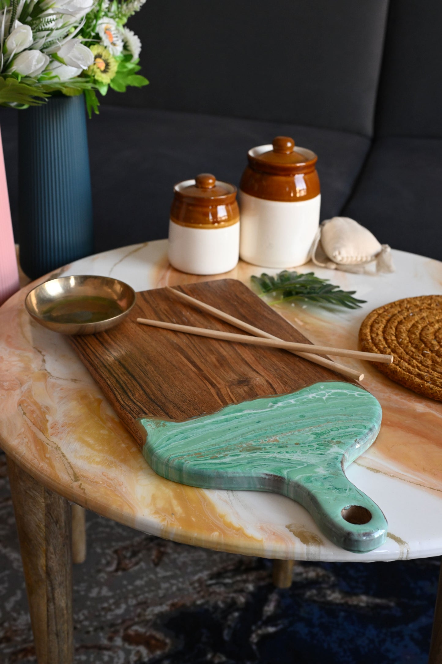 🌿Handcrafted Resin Chopping Board – Green Marble Edition
