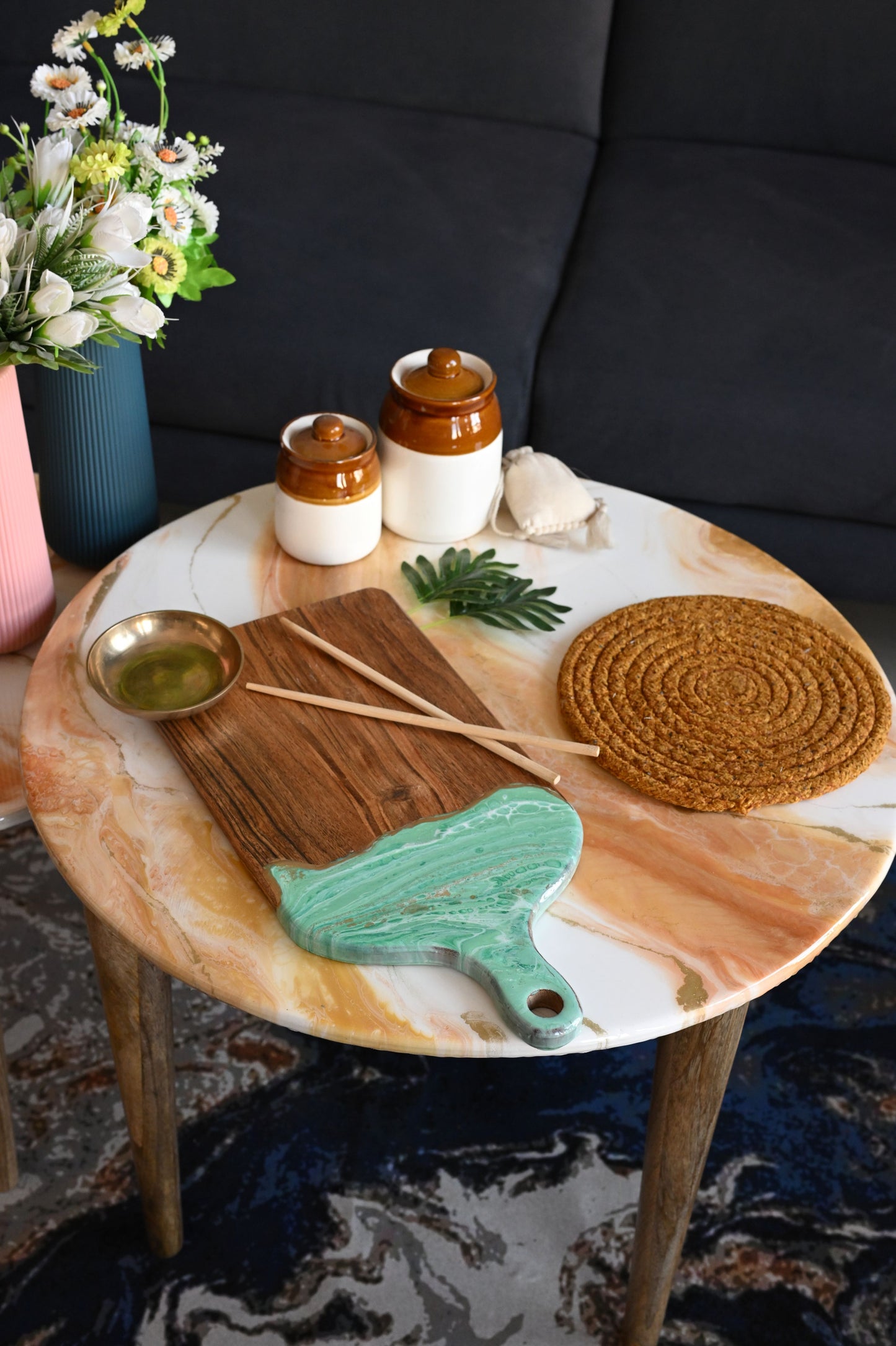 🌿Handcrafted Resin Chopping Board – Green Marble Edition