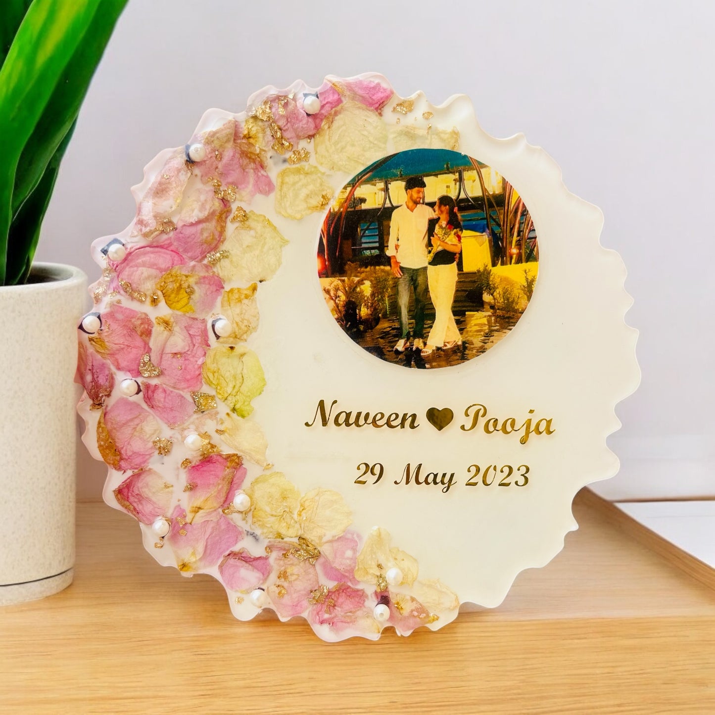 π Personalized Eternal Blooms Resin Photo Frame β Cream & Pastel Petal Edition