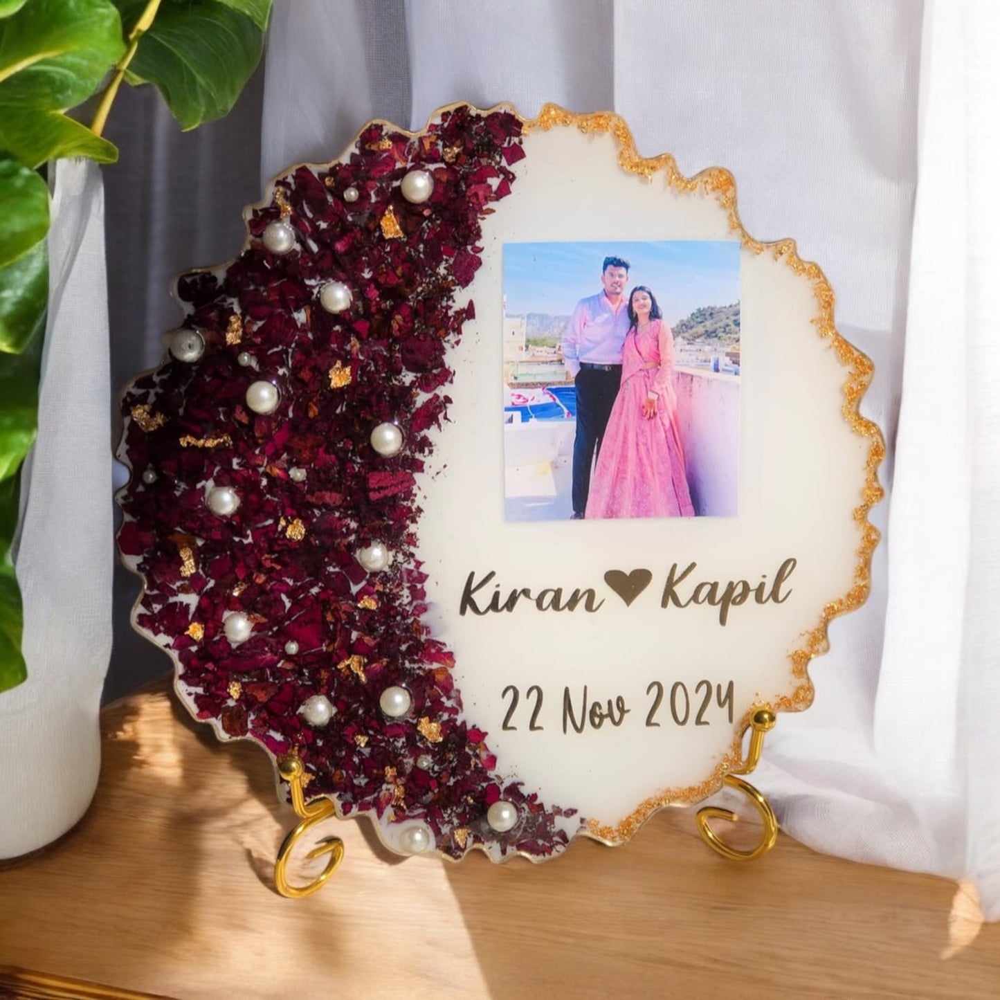 π Personalized Resin Photo Frame β Romantic Crimson & Pearl Edition
