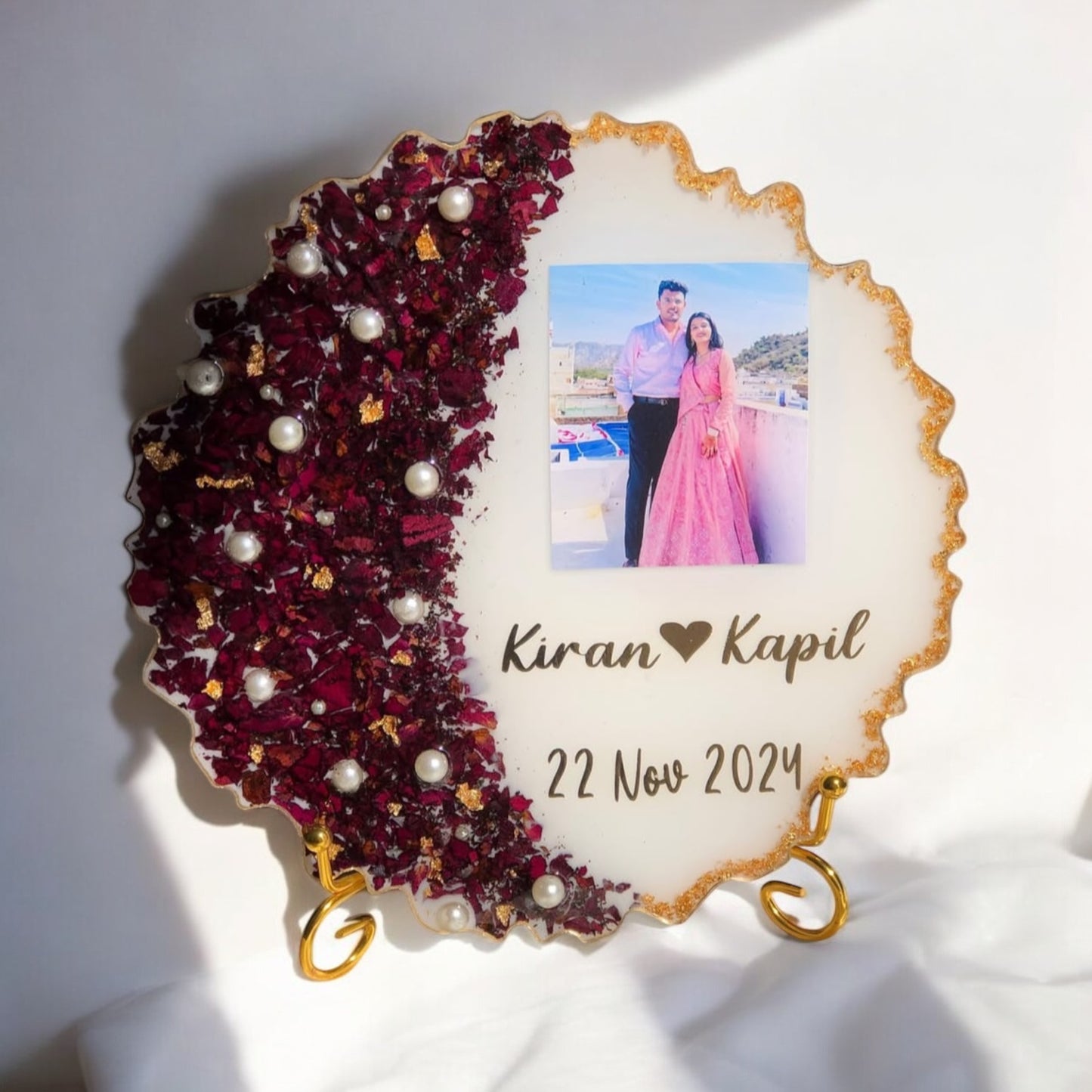 π Personalized Resin Photo Frame β Romantic Crimson & Pearl Edition