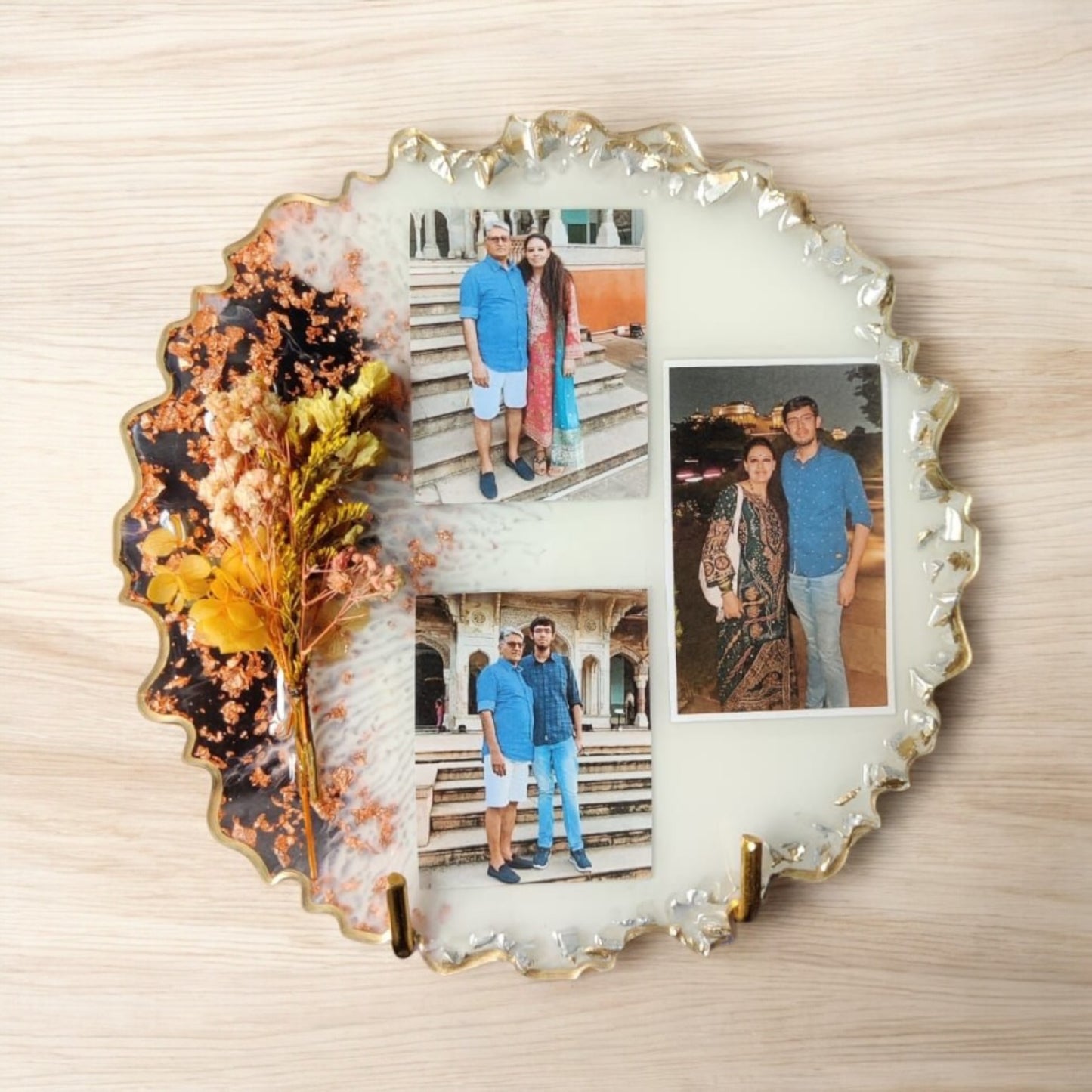 π Multi-Photo Resin Frame β Rustic White & Golden Amber Edition