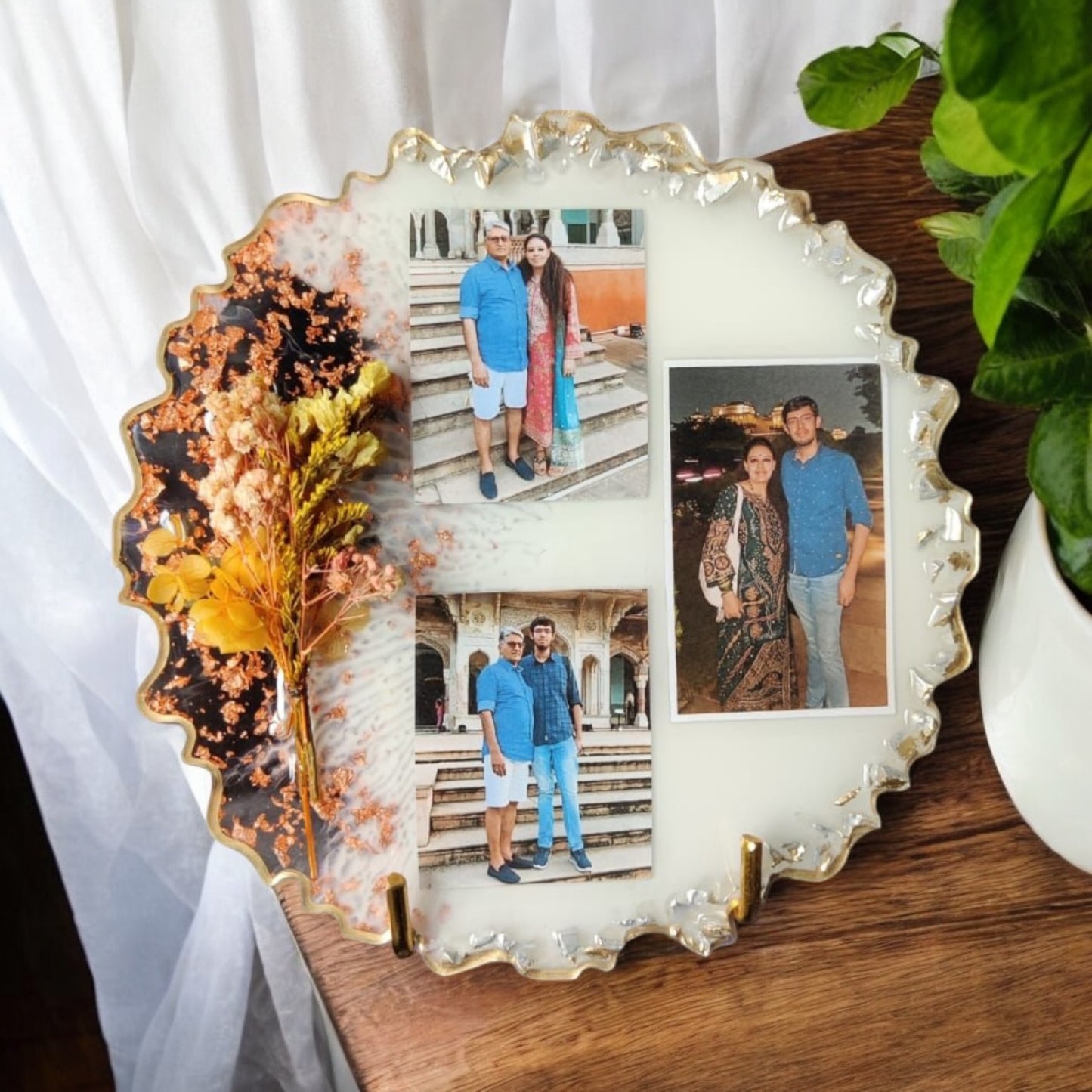π Multi-Photo Resin Frame β Rustic White & Golden Amber Edition