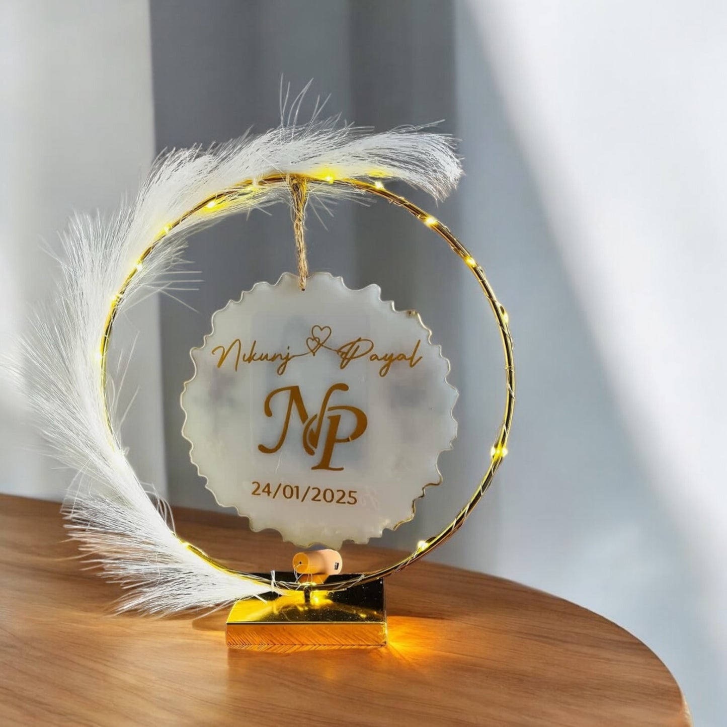 π Personalized "Forever Love" Hanging Resin Photo Frame β Serene White & Pampas Edition
