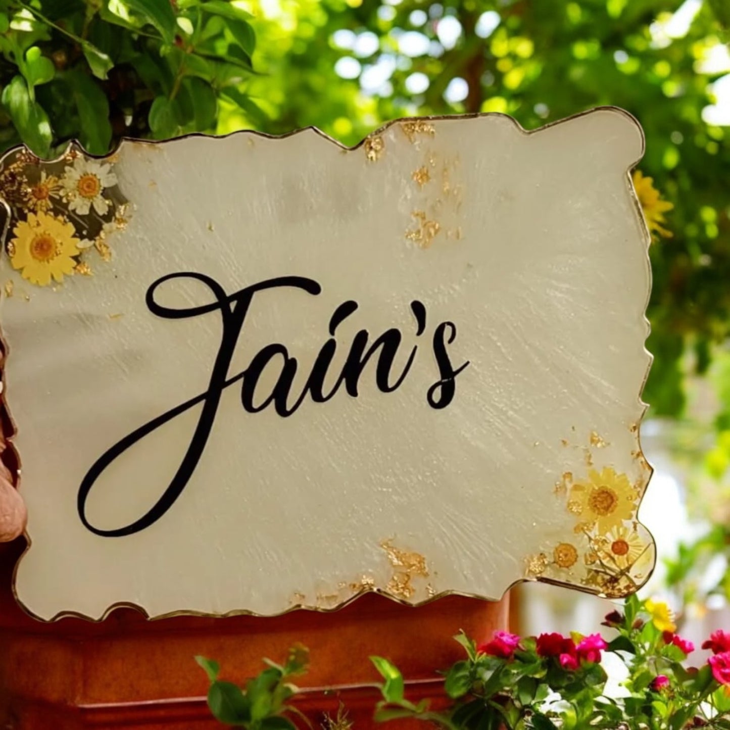 ❤ Custom Resin Name Plate – Sunny Floral & Gold Edition ❤