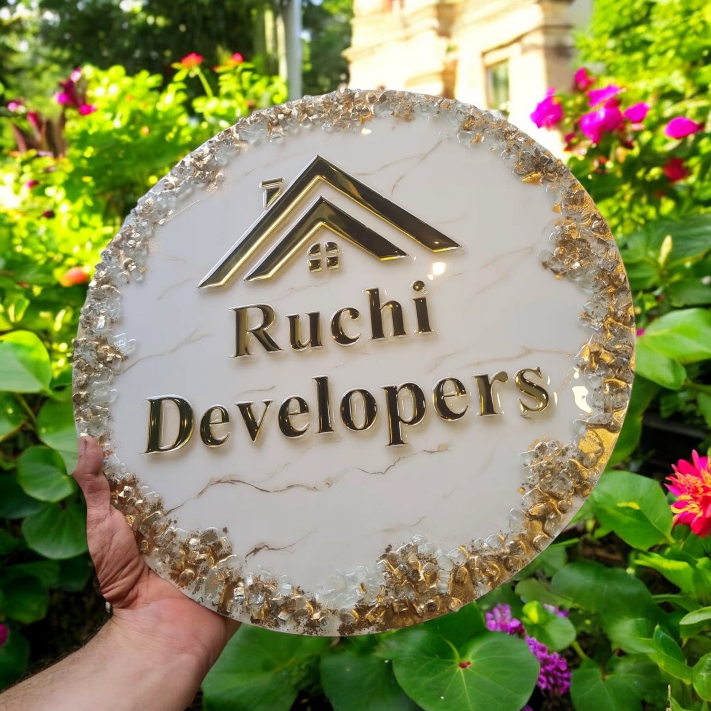 ❤ Custom Resin Name Plate – Luxurious Marble & Gold for Businesses/Homes ❤