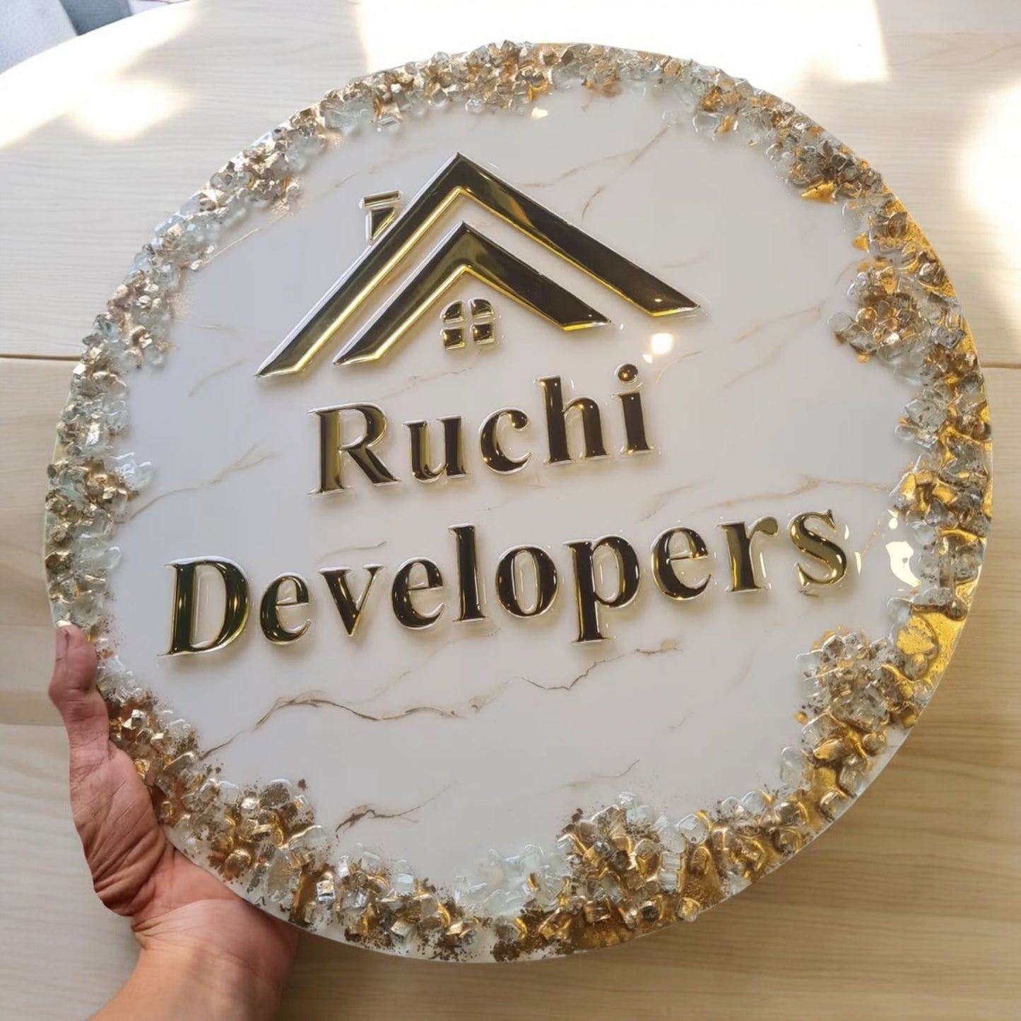 ❤ Custom Resin Name Plate – Luxurious Marble & Gold for Businesses/Homes ❤