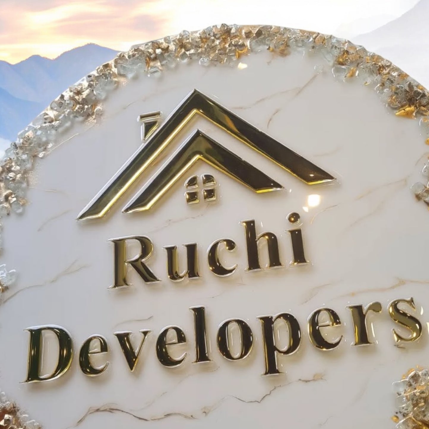 ❤ Custom Resin Name Plate – Luxurious Marble & Gold for Businesses/Homes ❤