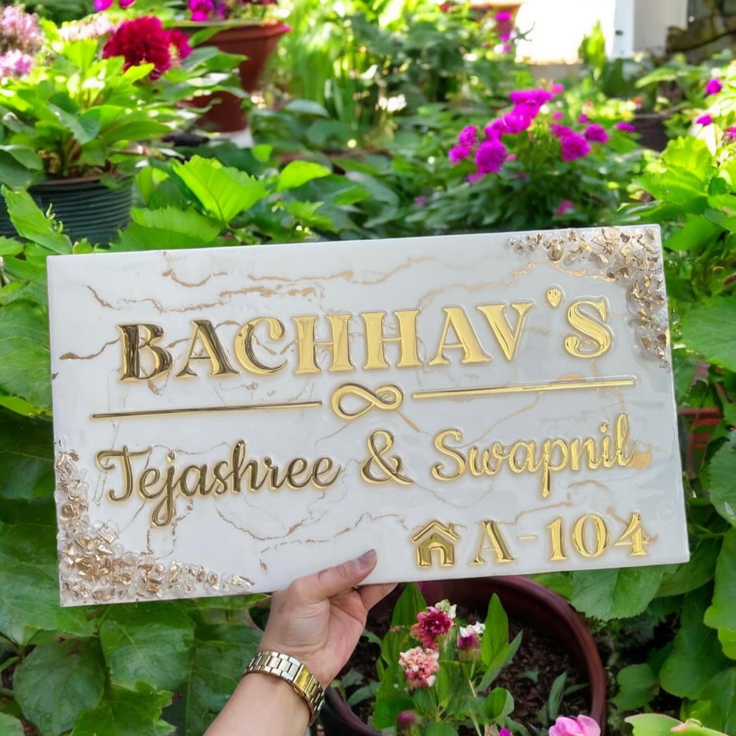 ❤️ Resin Home Door Name Plate – Marble & Gold Grandeur for Your Sweet Home