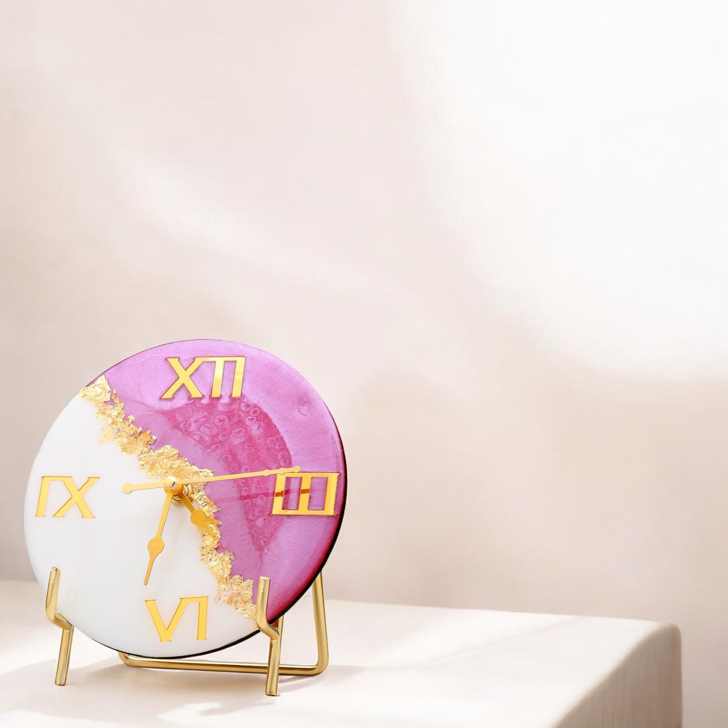 HandArted Resin Table Clock – Blush Pink Edition