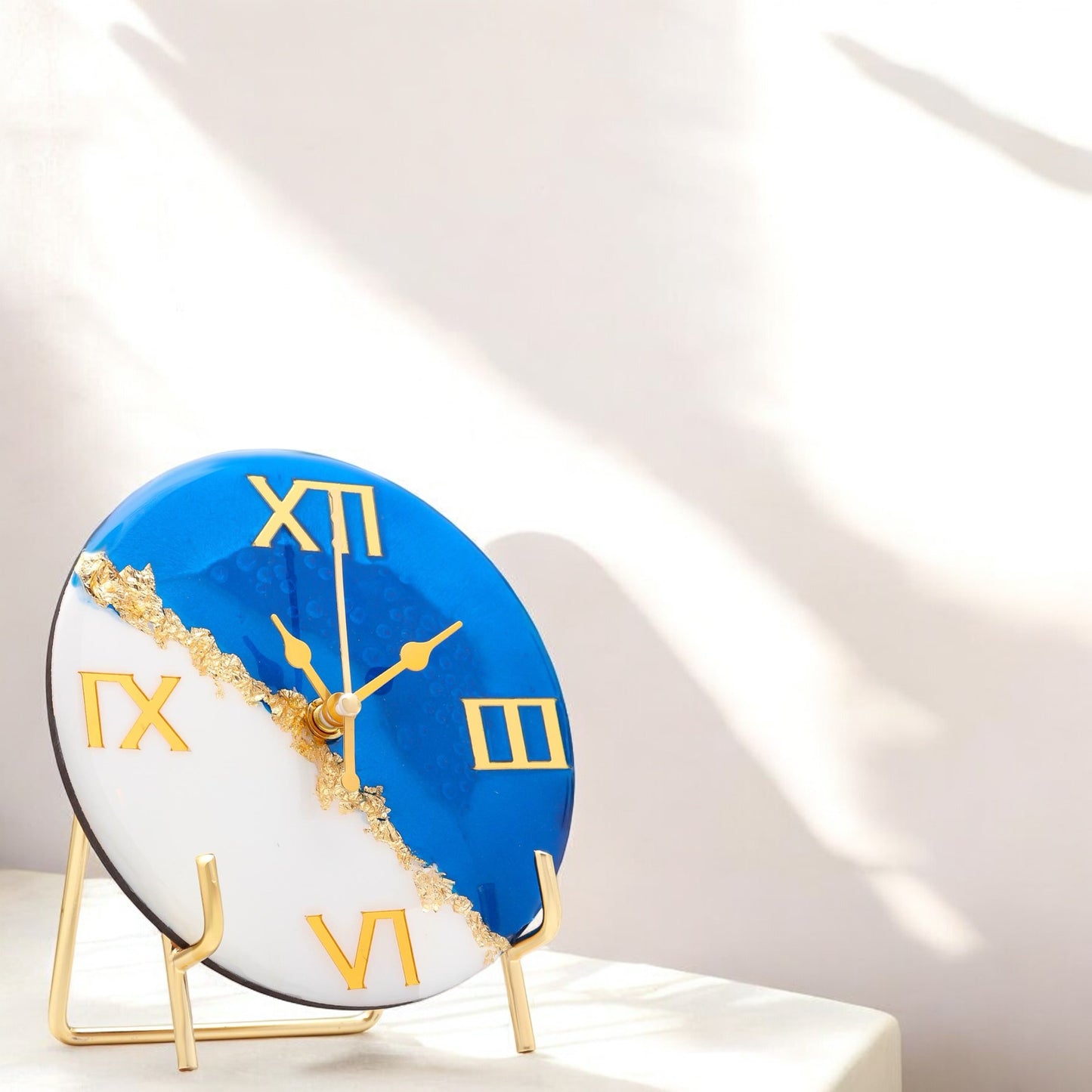 HandArted Resin Table Clock – Royal Blue Edition