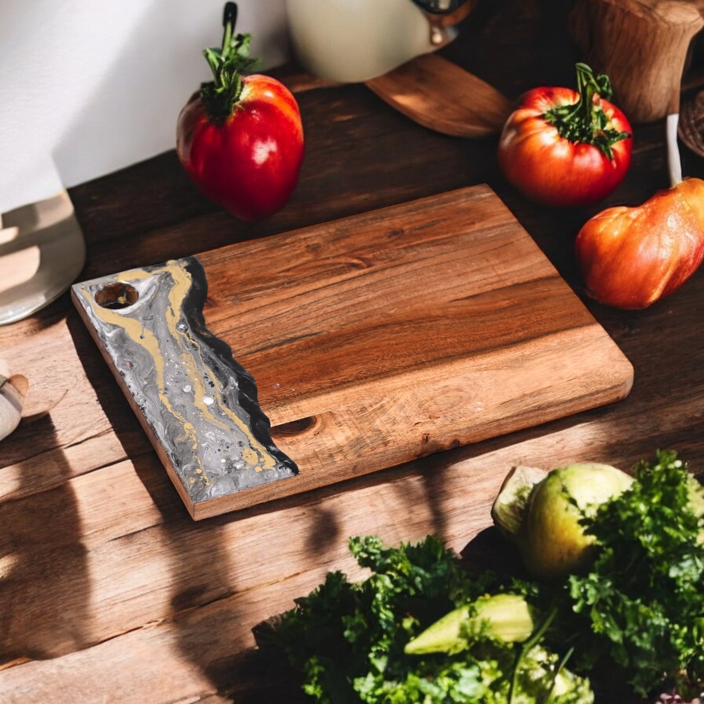 🖤Handcrafted Resin Chopping Board – Midnight Gold Swirl Edition