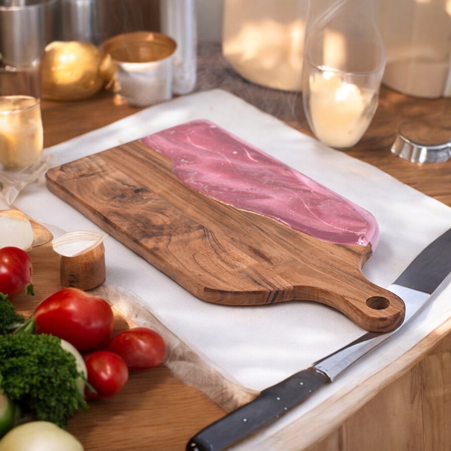 🌸Handcrafted Resin Chopping Board – Blush Pink Edition
