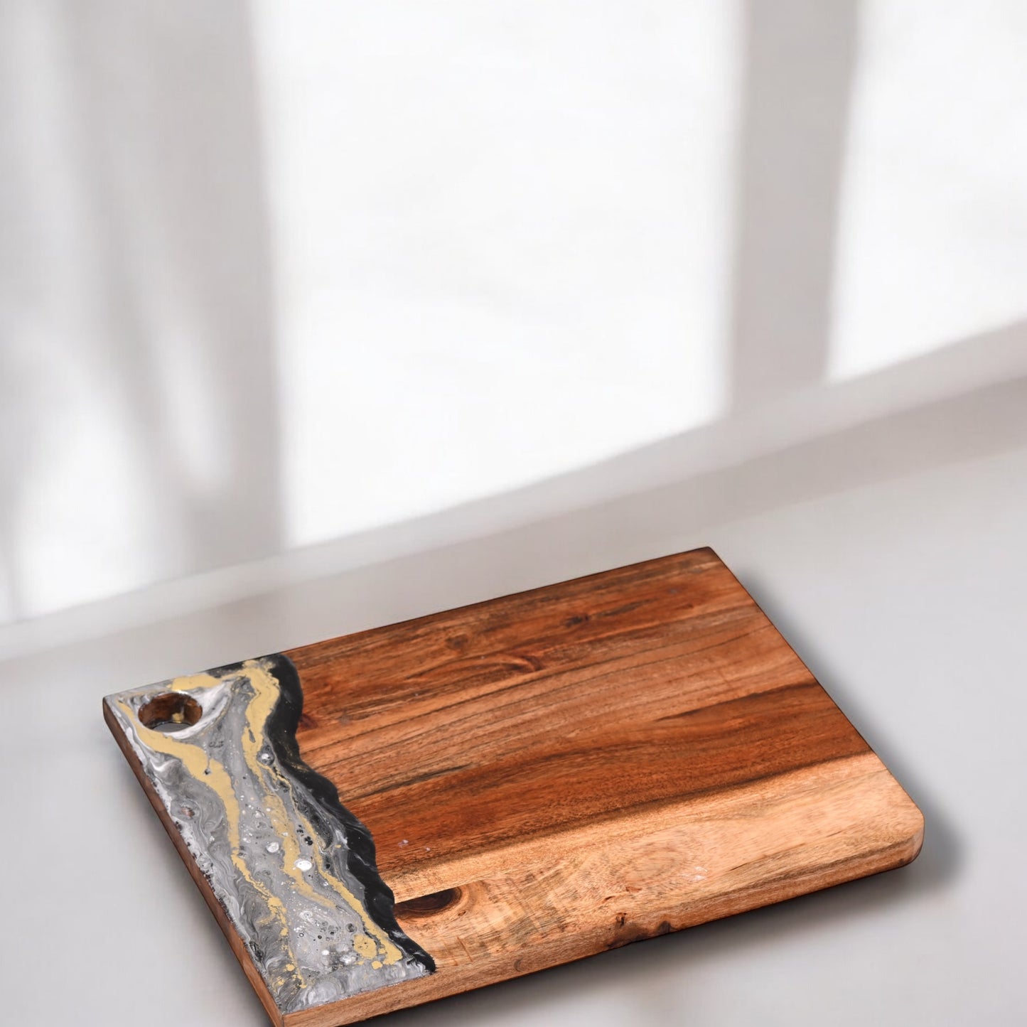 🖤Handcrafted Resin Chopping Board – Midnight Gold Swirl Edition