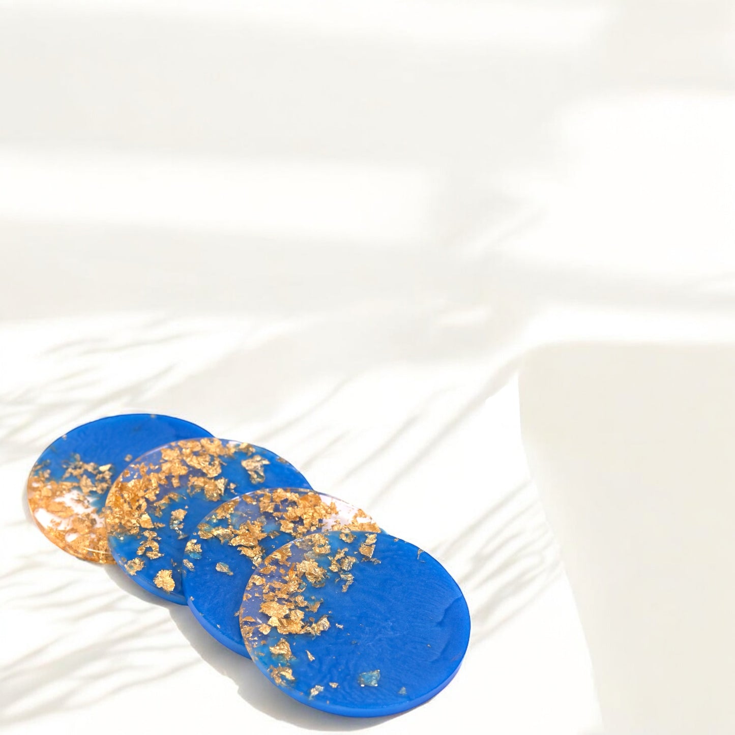 Royal Blue & Gold Leaf Resin Coasters: Elevate Your Space