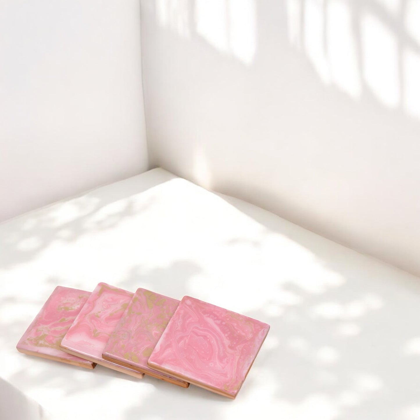 Rose Quartz Resin & Wood Tray & Coaster Set: Feminine Elegance