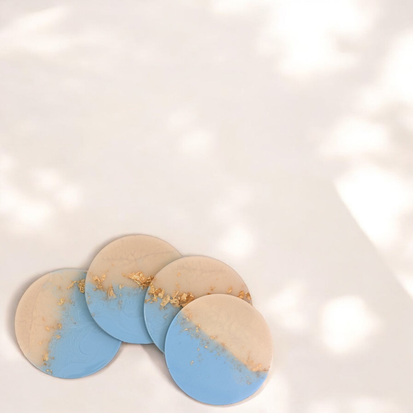 Coastal Dreams Resin Coaster Set – Blue & Beige with Gold Foil