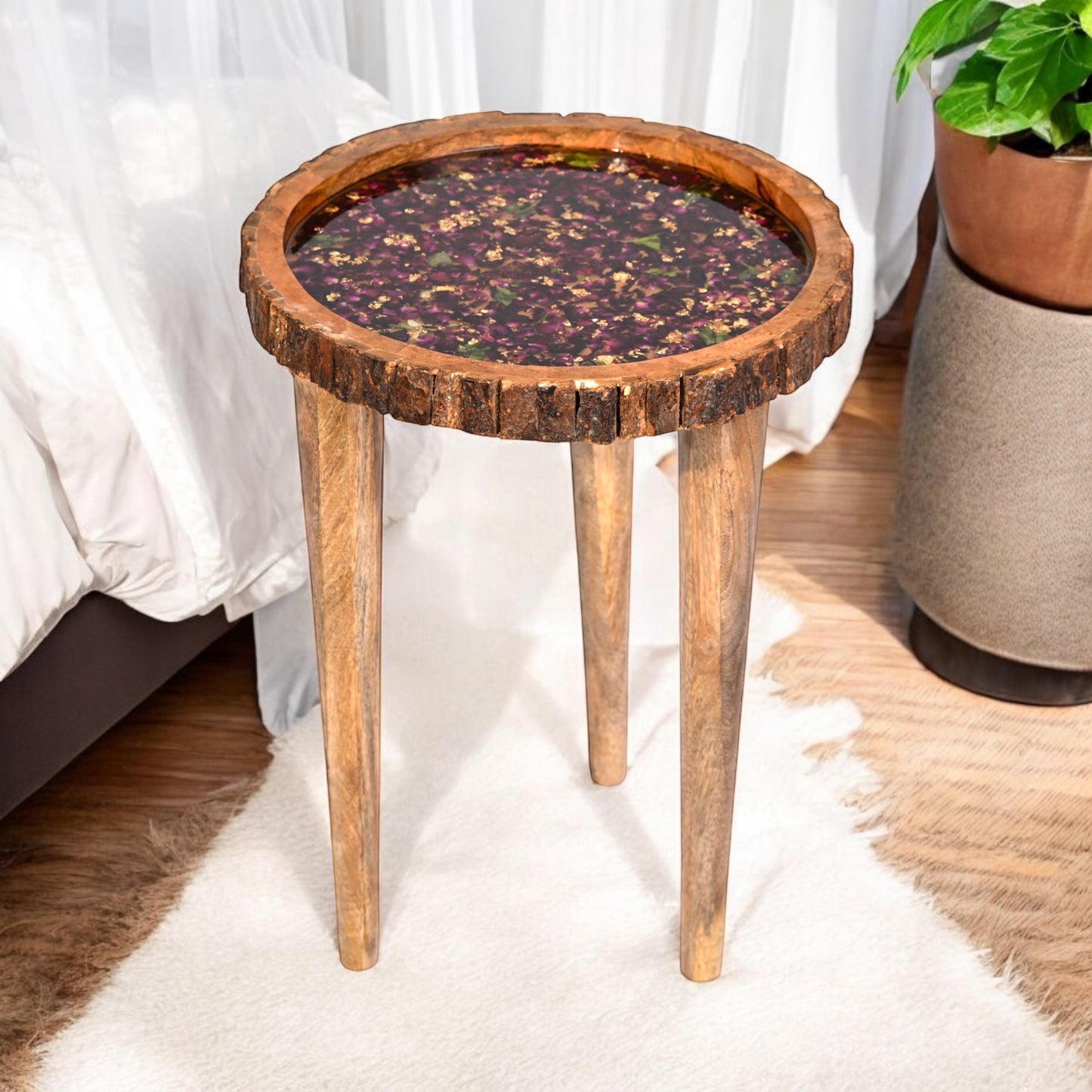HandArted Rose Petal Resin Coffee Table