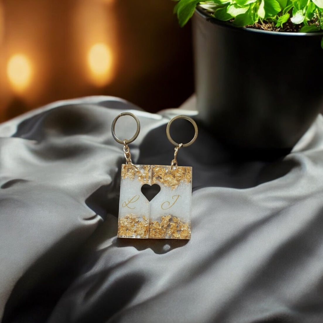 π€ Custom Resin Alphabet Keychain β White & Gold Flakes Edition