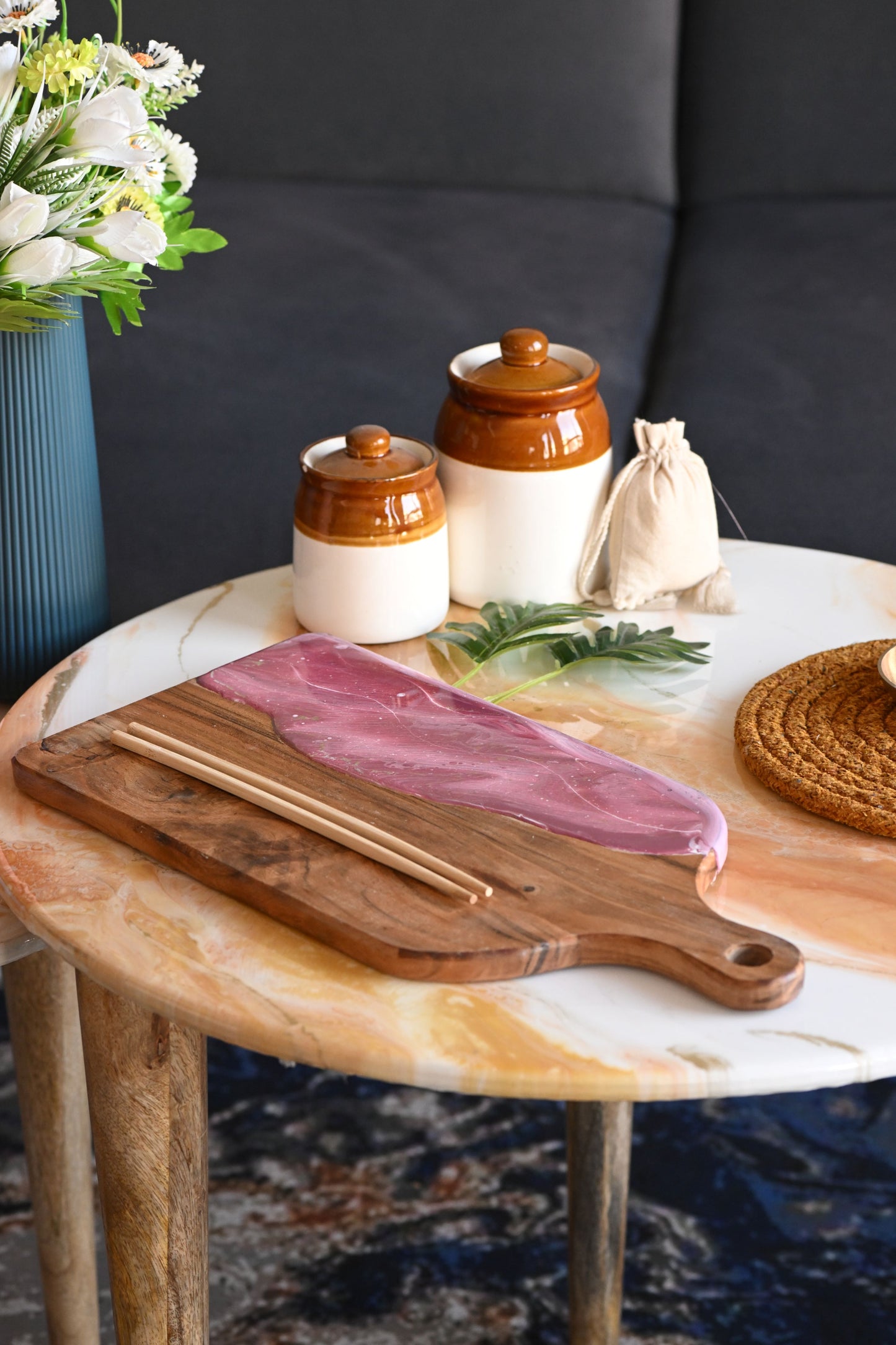 🌸Handcrafted Resin Chopping Board – Blush Pink Edition