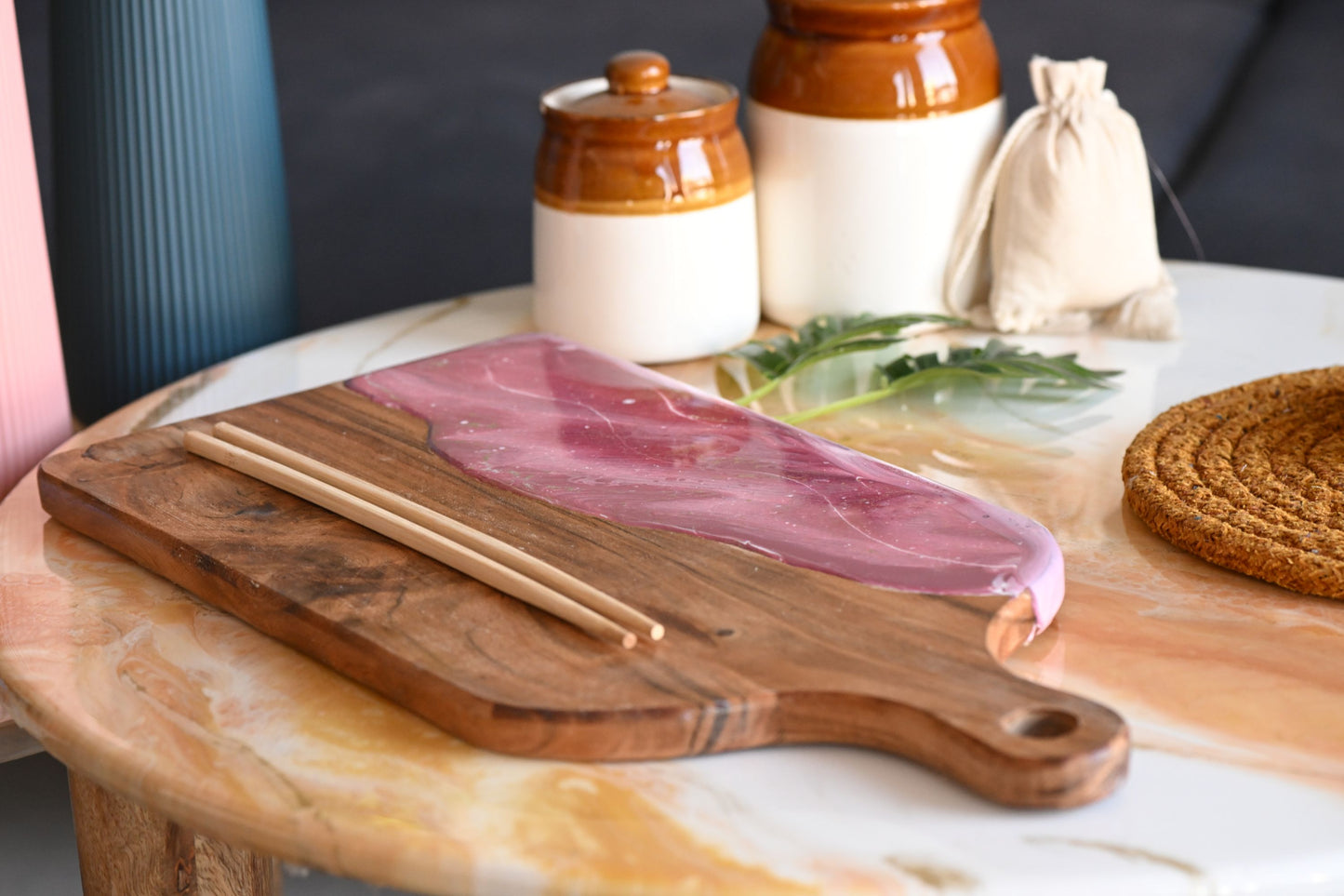 🌸Handcrafted Resin Chopping Board – Blush Pink Edition
