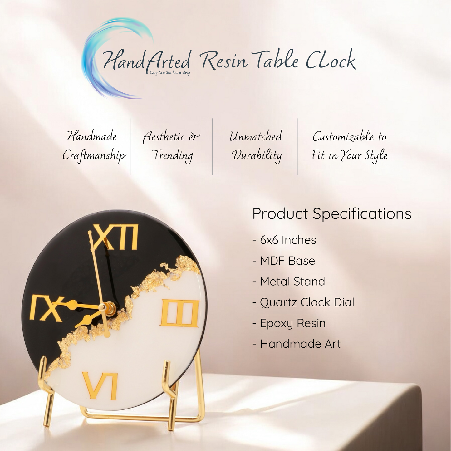 HandArted Quartz Resin Table Clock