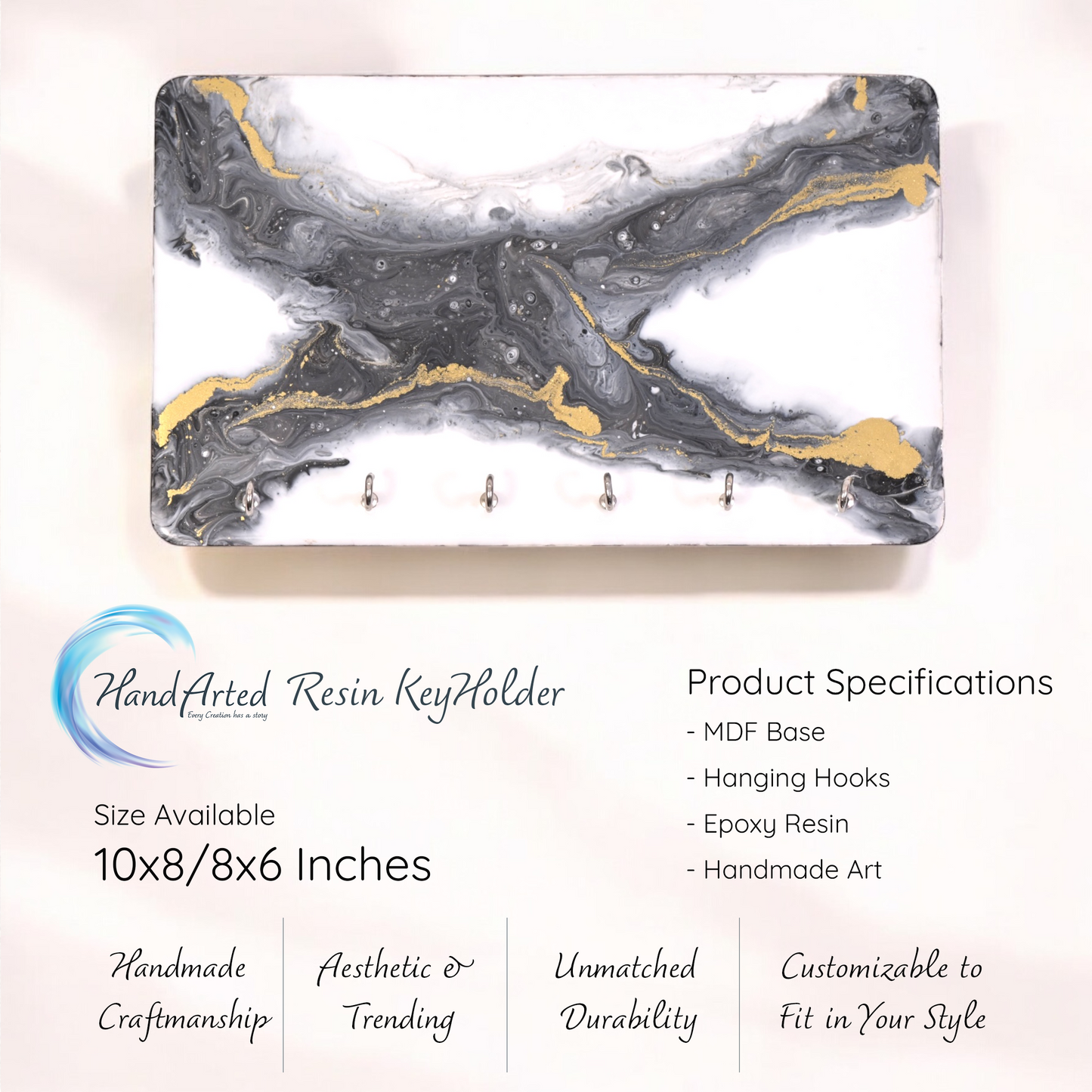 HandArted Resin KeyHolder – Marble Luxe Edition