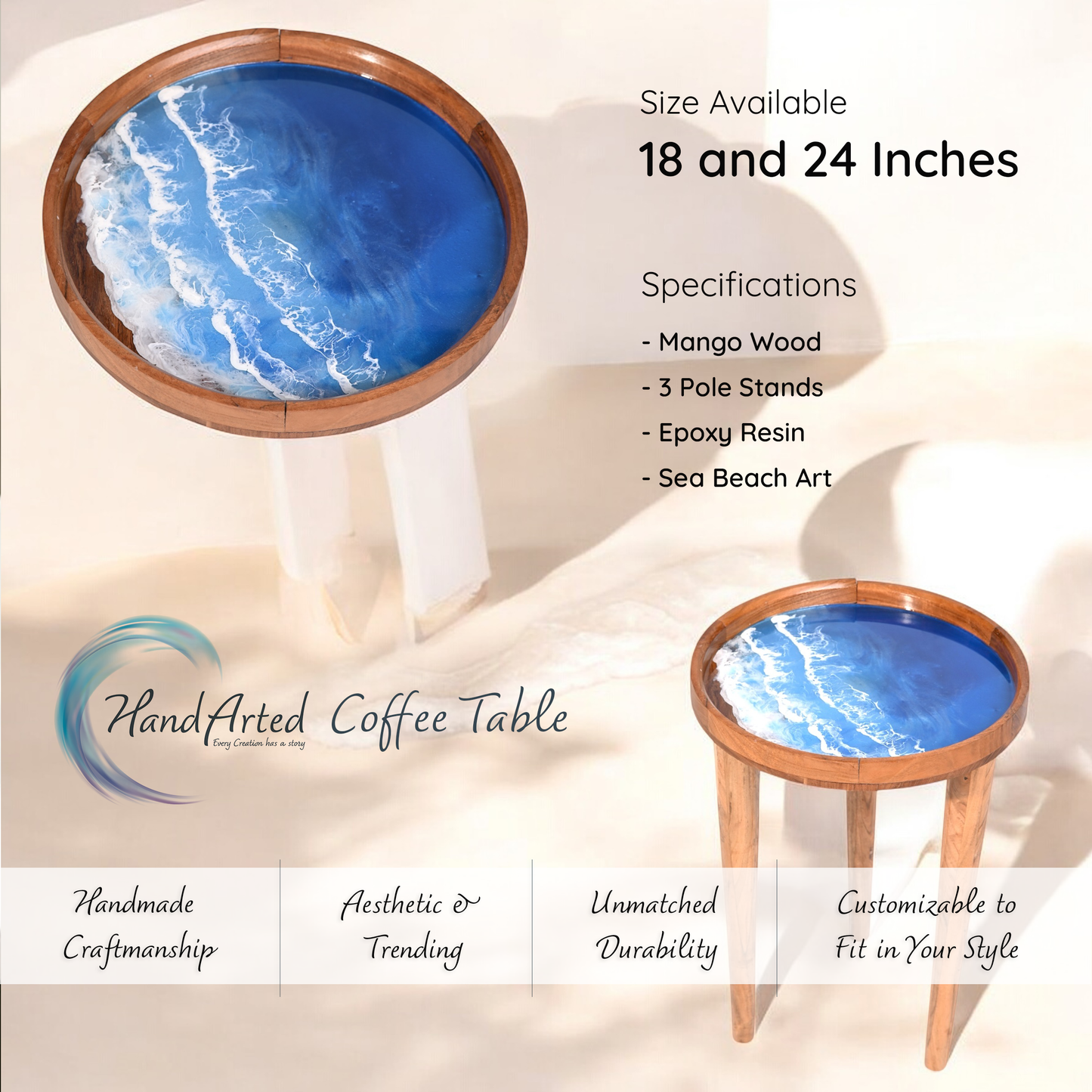 HandArted Sea Beach Resin Coffee Table