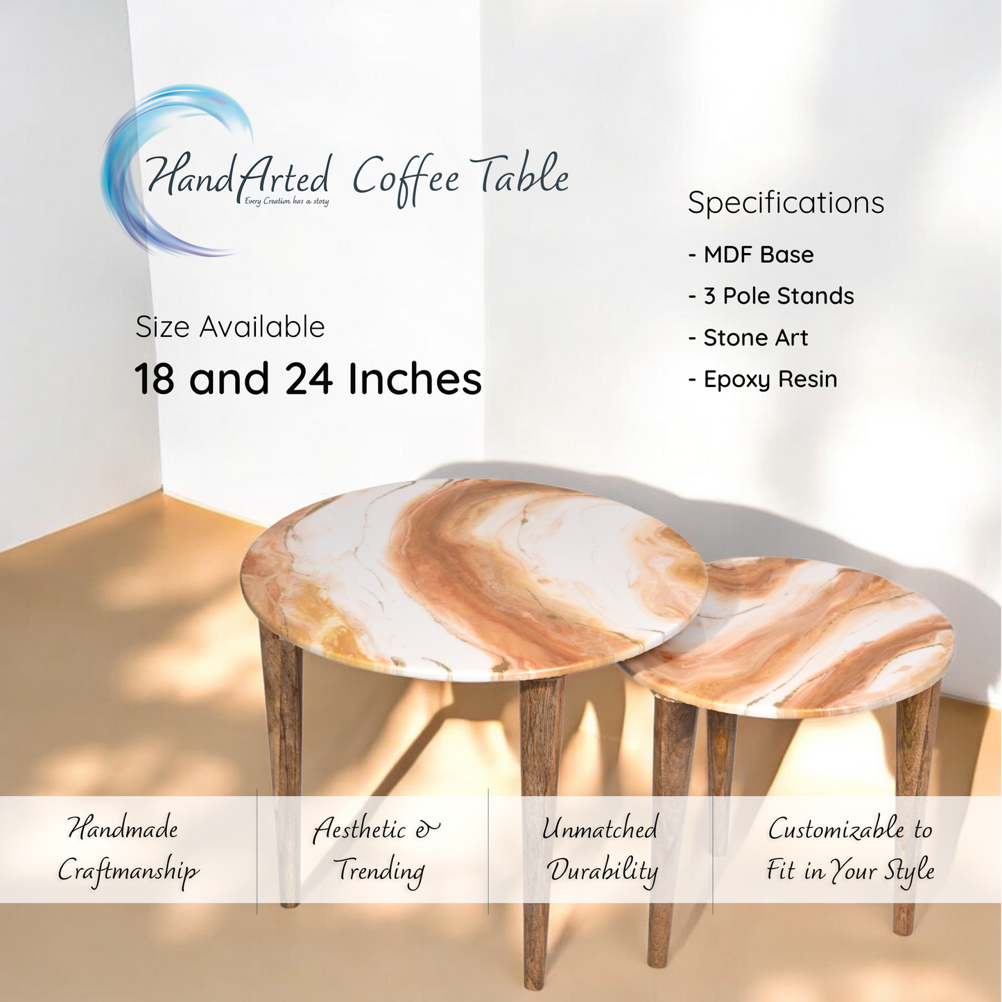 HandArted Stone Art Resin Coffee Table