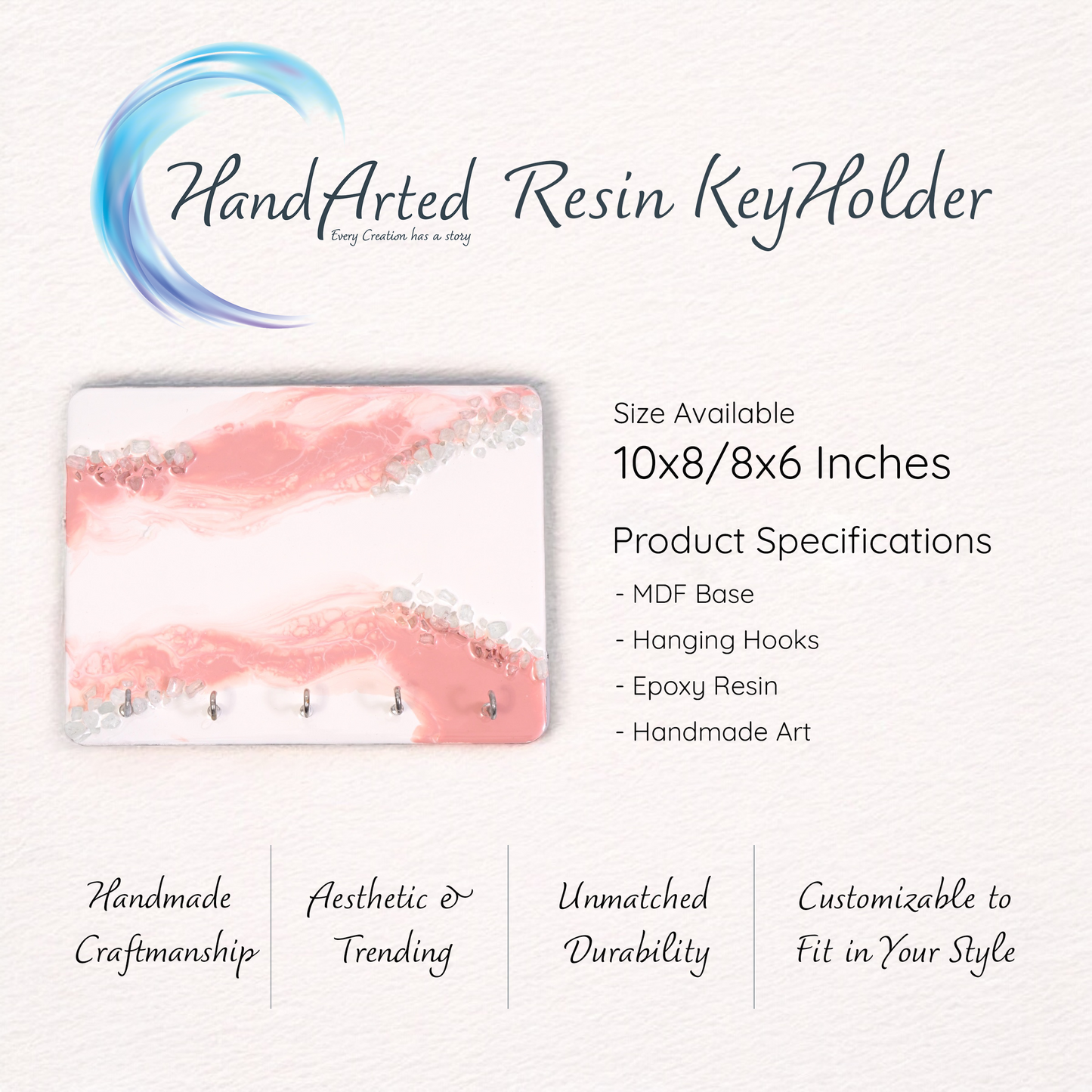 HandArted Resin KeyHolder – Blush Wave Edition