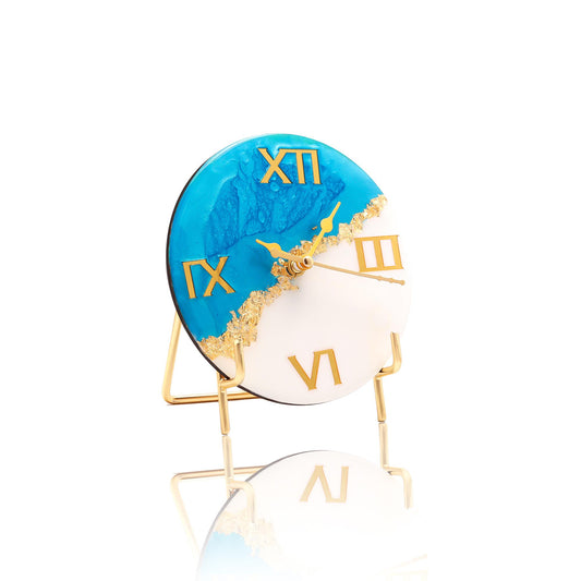 HandArted Resin Table Clock – Sky Blue Elegance