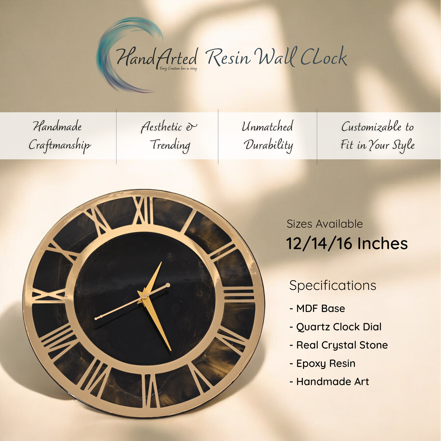 Elegant Resin Wall Clock – Handcrafted Luxury for Your Home