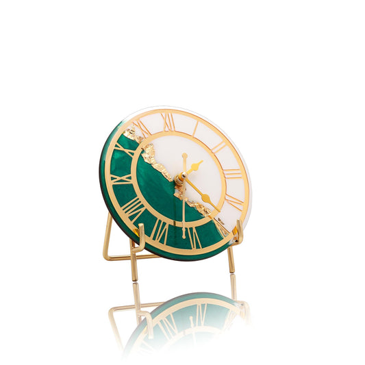 HandArted Resin Table Clock – Emerald Elegance Edition
