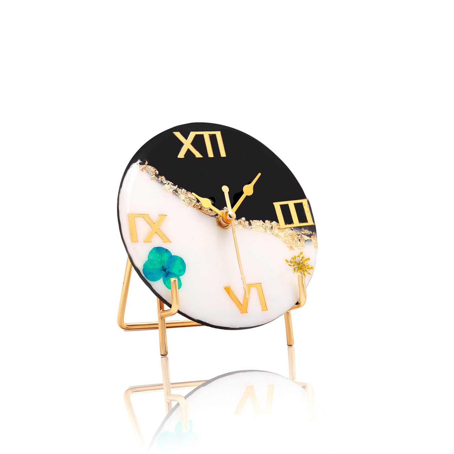 HandArted Resin Table Clock – Midnight Bloom Edition