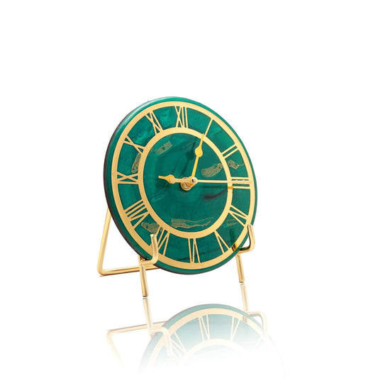HandArted Resin Table Clock – Deep Emerald Classic Edition