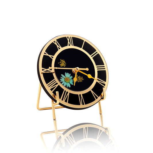 HandArted Resin Table Clock – Noir Bloom Edition