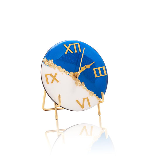 HandArted Resin Table Clock – Royal Blue Edition