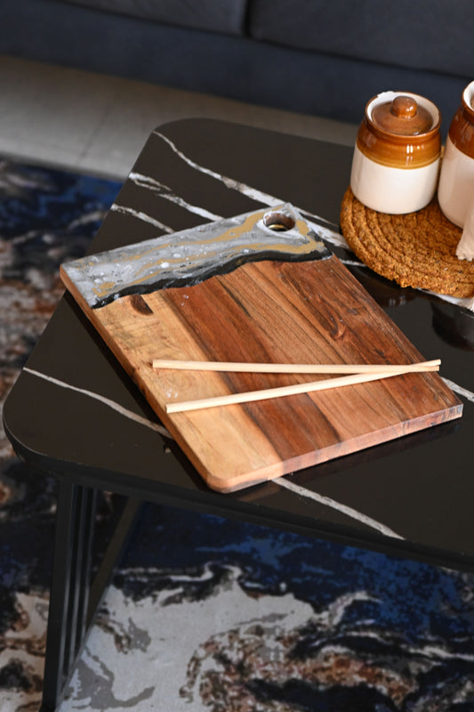 🖤Handcrafted Resin Chopping Board – Midnight Gold Swirl Edition
